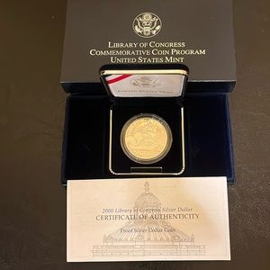 2000 Library of Congress Silver Dollar Proof Set w/ BOX & COA 90% SILVER